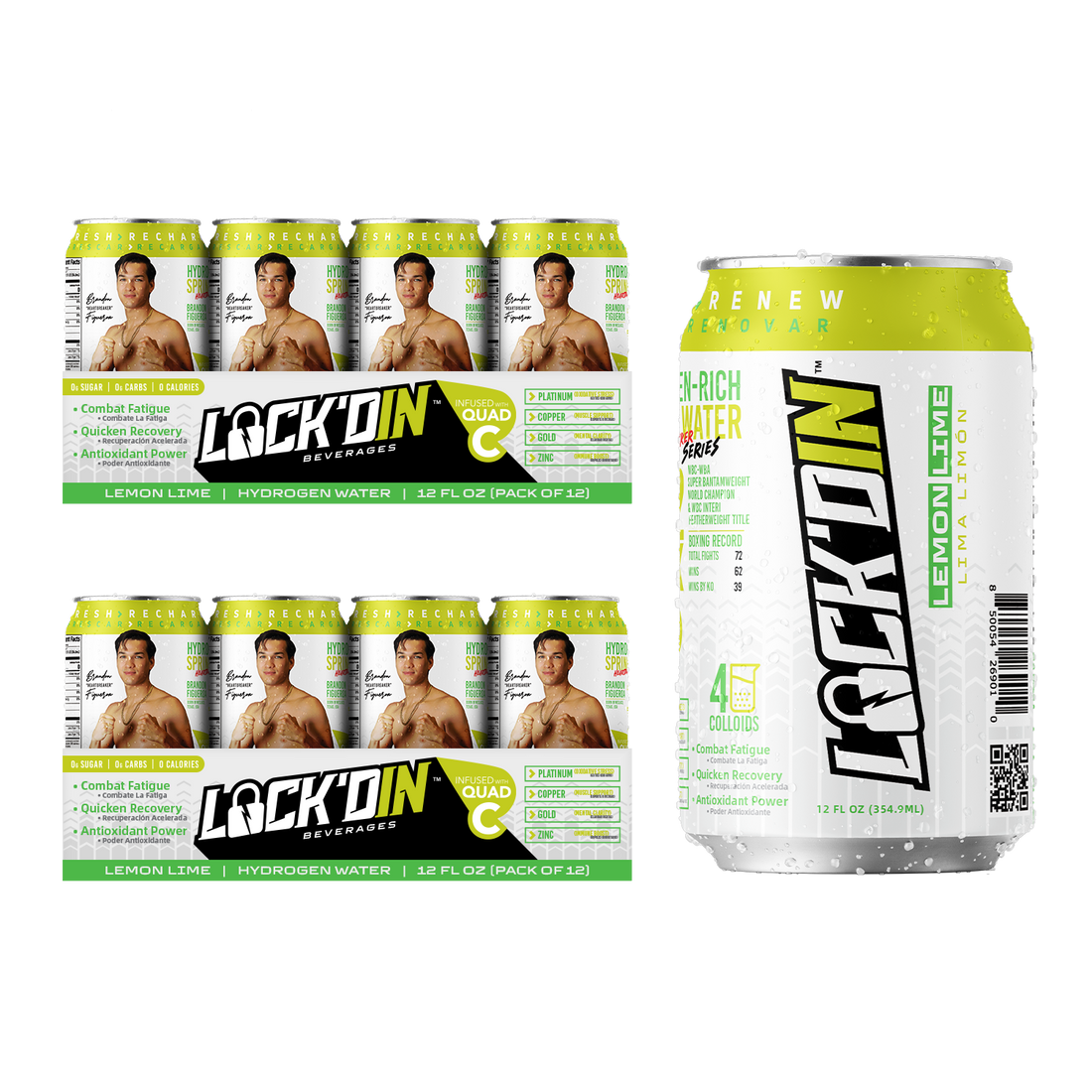 24-Pack LOCK'DIN Brandon Figueroa Hydrogen Water: Lemon Lime