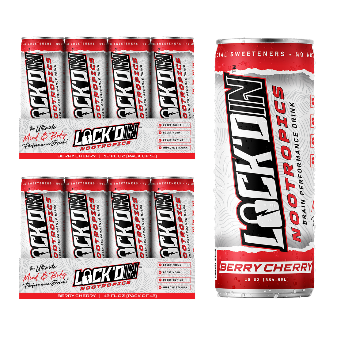 24-Pack LOCK'DIN Nootropic Performance Drink: Berry Cherry