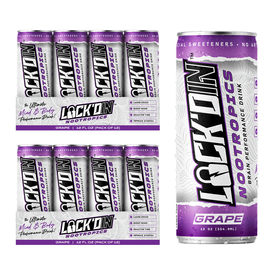 24-Pack LOCK'DIN Nootropic Performance Drink: Grape