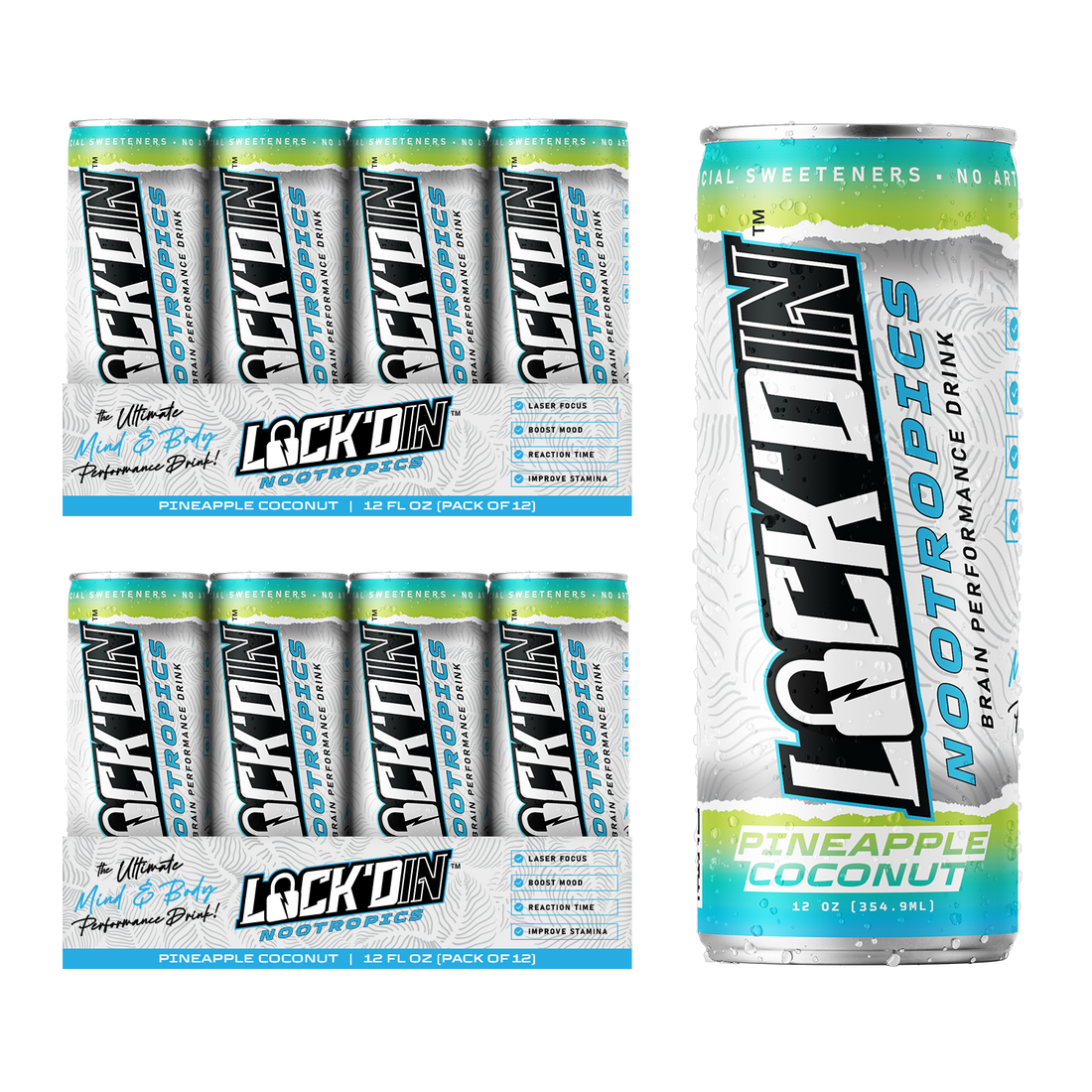 24-Pack LOCK'DIN Manny Pacquiao Nootropic Performance Drink: Pineapple Coconut