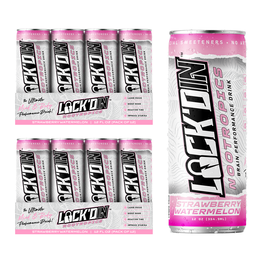 24-Pack LOCK'DIN Nootropic Performance Drink: Strawberry Watermelon