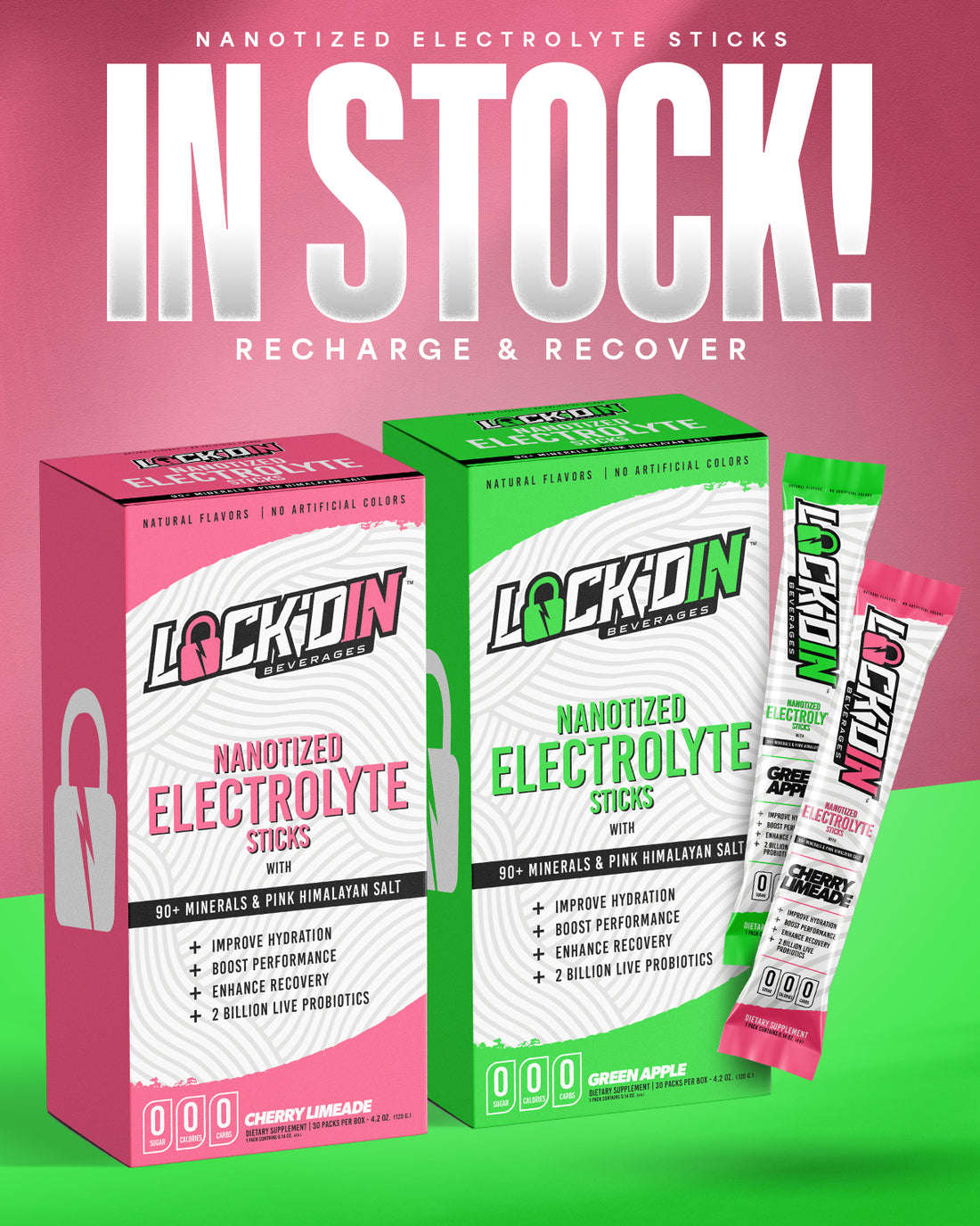 LOCK'DIN Nanotized Electrolyte 1oz Sticks - Pack of 30